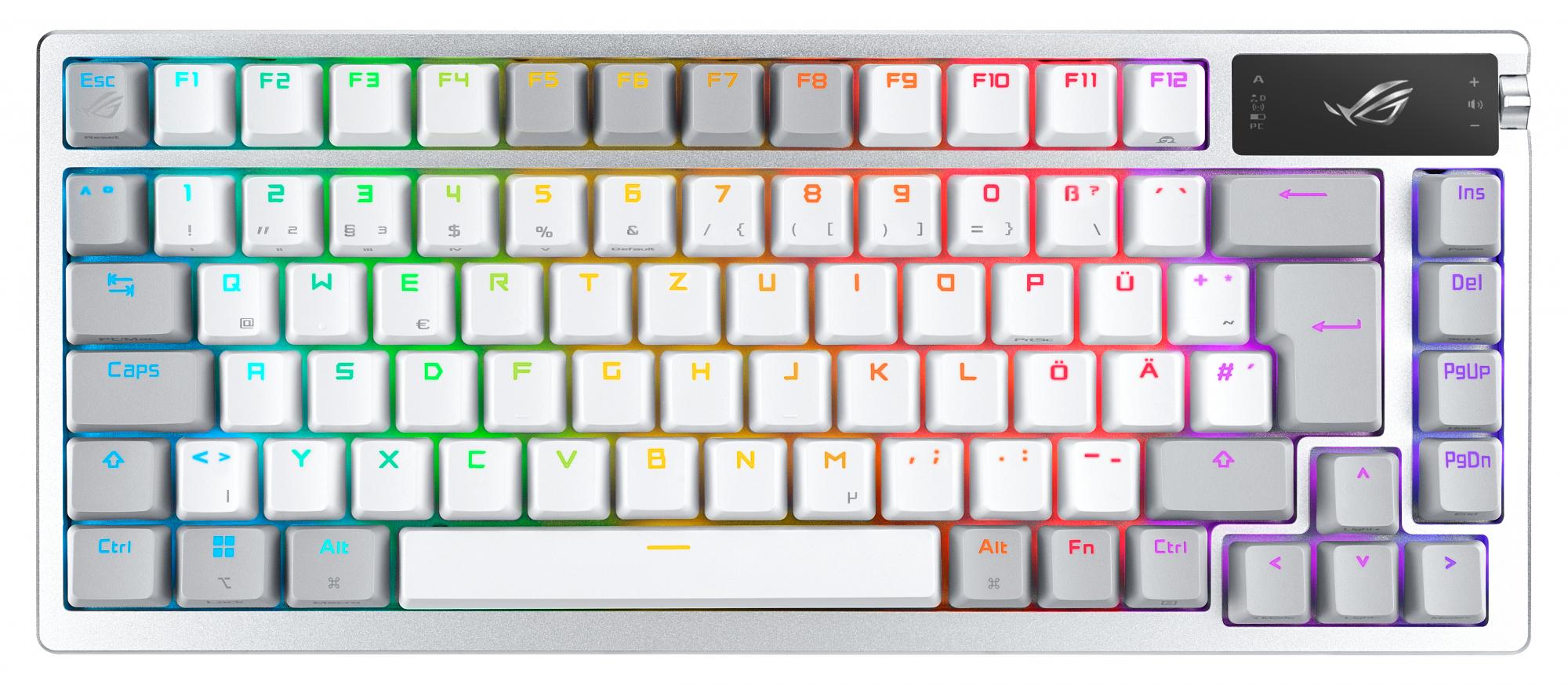 Asus Rog Azoth Moonlight White 75 Wireless Diy Custom Rgb Gaming Keyboard Nx Red Switches Oled Display Pbt Tastatur Geekd Dk