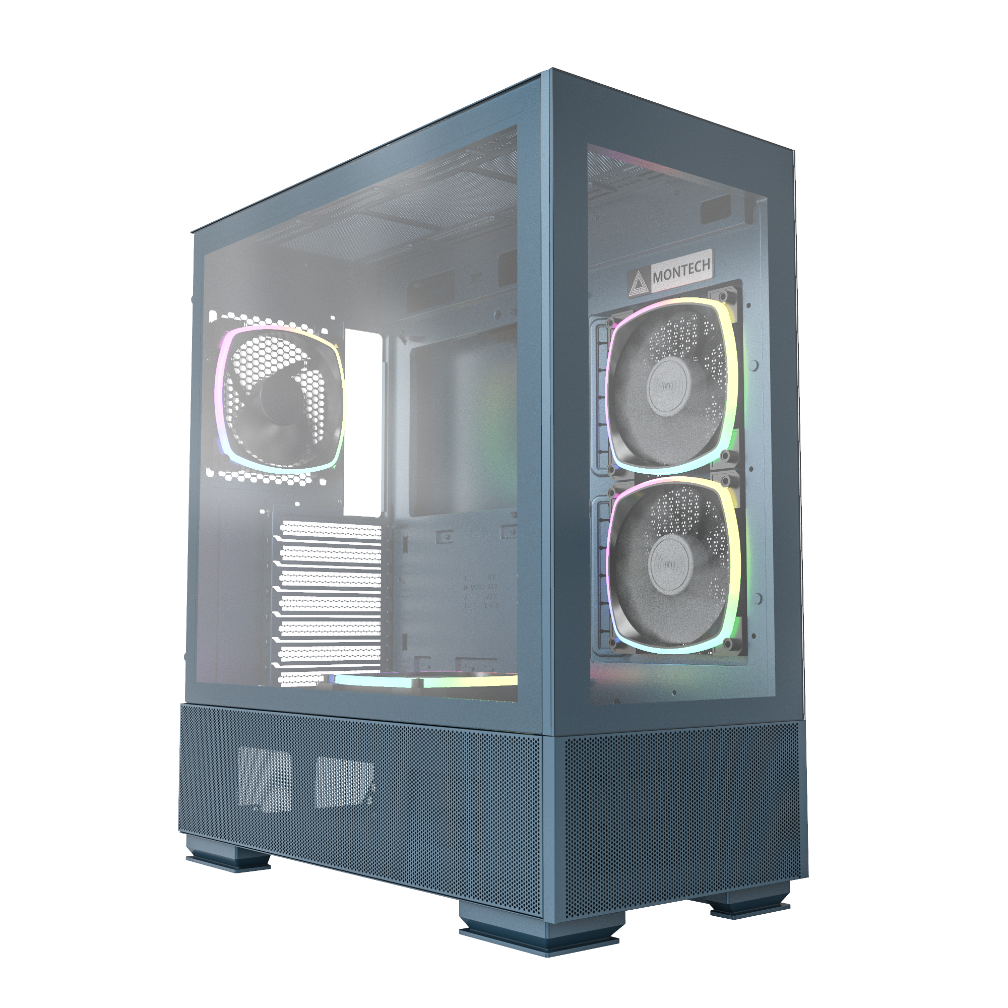 Montech Sky Two Blue Midi-tower   -atx  4x Argb Pwm Fans  Argb Pwm Fan Controller Kabinet Geekd Dk