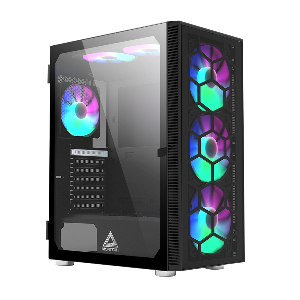 Montech X3 Glas Sort   Fans Inkluderet  Statisk Rgb  Tempereret Glas Side Kabinet Geekd Dk