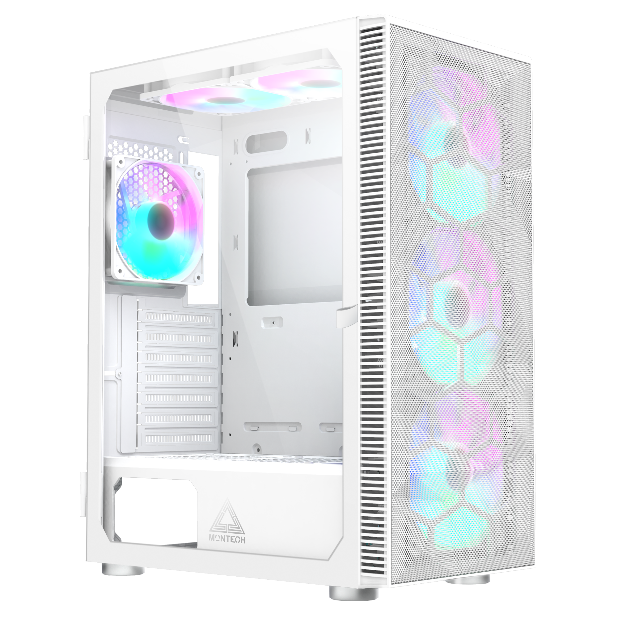 Montech X3 Mesh White 3x 140mm Static Rgb Fans   3x 120mm Static Rgb Fans  Side Swivel Tempered Glass Kabinet Geekd Dk