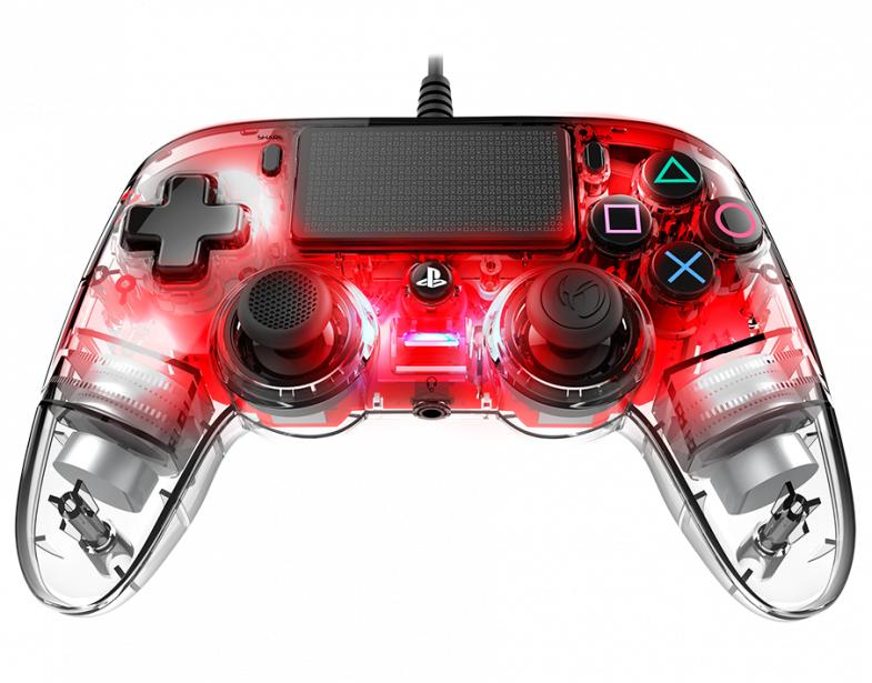 Nacon Wired Compact Controller   Rød Transparent Gamepad Til Ps4   Pc Geekd Dk