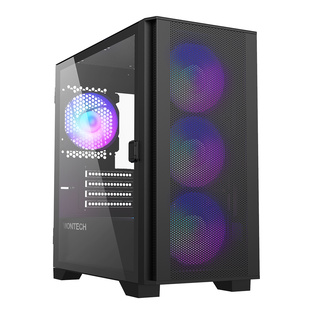 Montech Air 100 Argb Black Micro Atx  Tempered Glass  4x Argb Fans Included Kabinet Geekd Dk