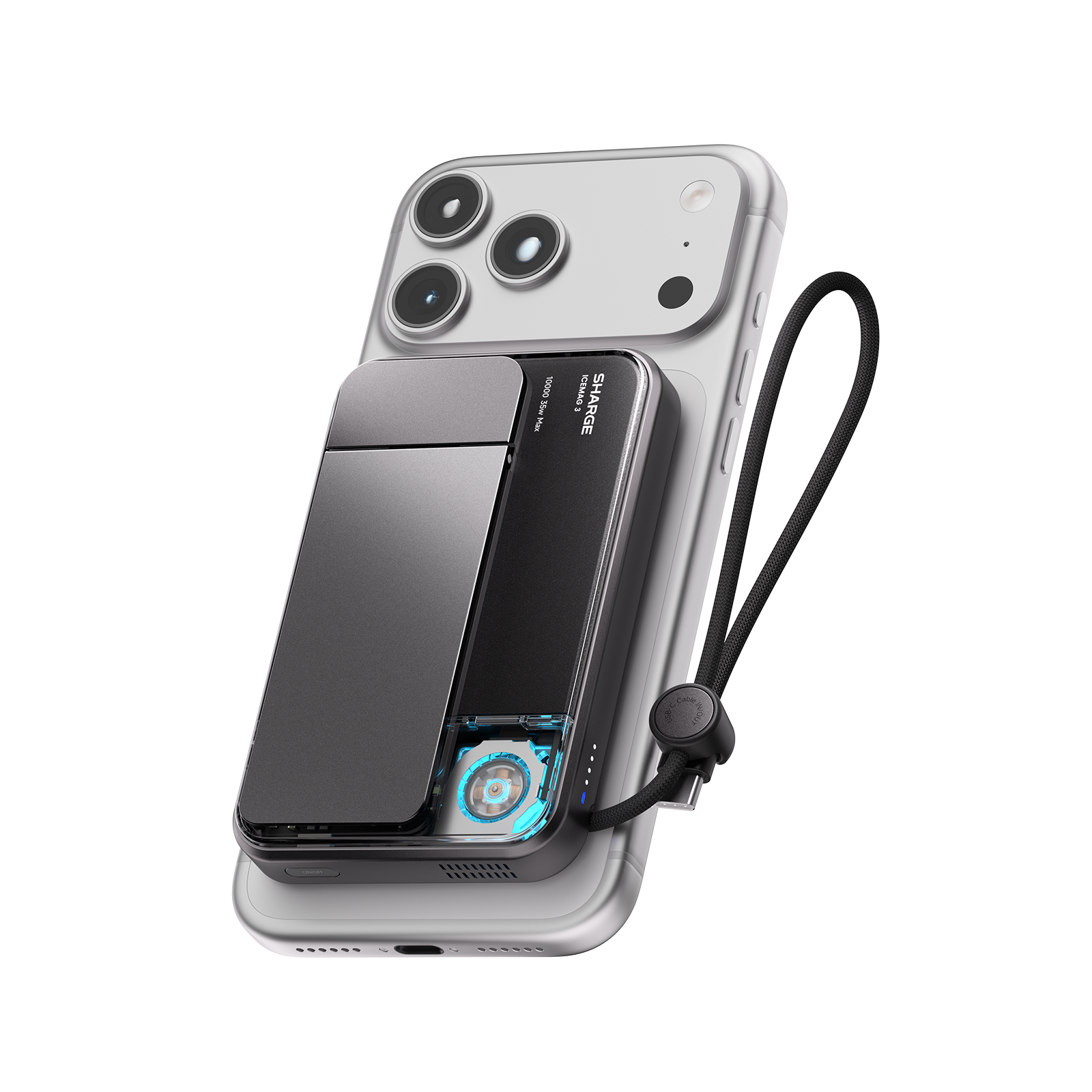 Sharge Icemag   Magnetisk Powerbank 10 000 Mah Sort Geekd Dk