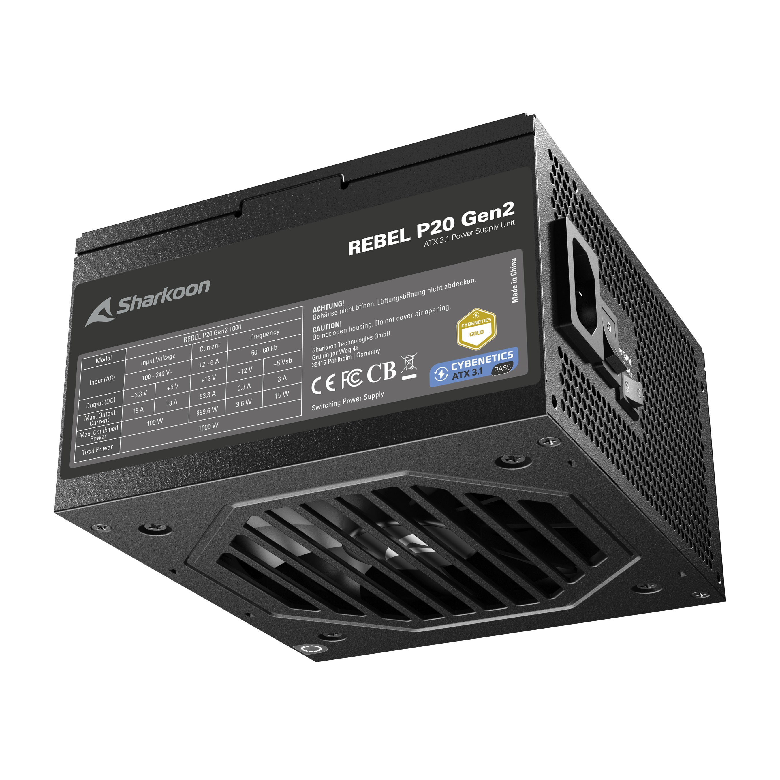 Sharkoon Rebel P20 Gen2 1000w Strømforsyning   Sort  Atx      Modulær Psu Geekd Dk