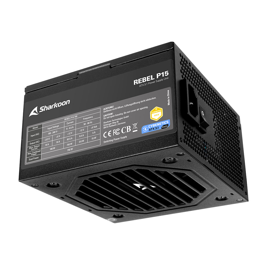 Sharkoon Rebel P15 750w Strømforsyning   Atx      Faste Kabler Psu Geekd Dk
